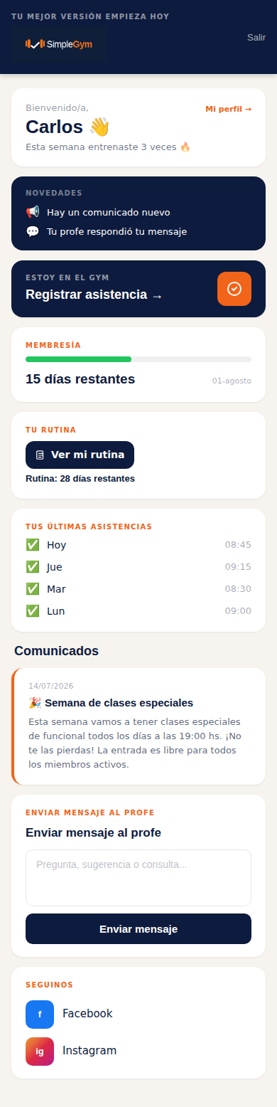 App de alumnos SimpleGym